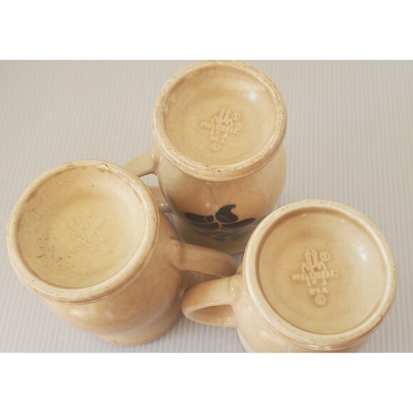 Vintage Pfaltzgraff Folk Art 10 Oz Footed Grandmug Set Of 3 Beige Blue USA - Picture 11 of 16